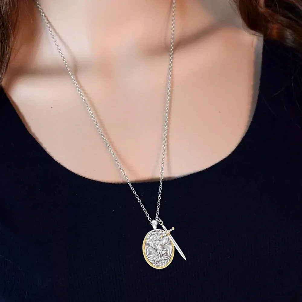 NEW Saint St. Michael Pendant Archangel Pendant Necklace Sword Cross Medal